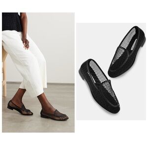 $650 AQUAZZURA Saint Germain leather-trimmed fishnet loafers mesh sheer flats